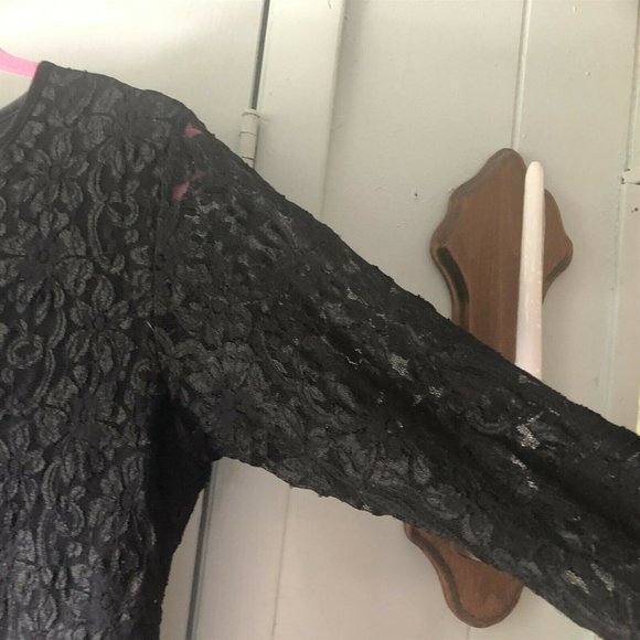Vintage Black Lace Mini Dress Tunic Impressions of California Long Sleeve - Picture 5 of 7
